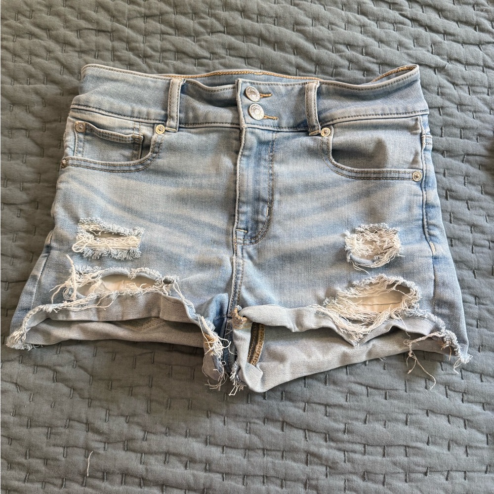 American Eagle Blue Jean Shorts Distressed High-Waisted